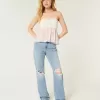 Low-Rise Ripped Light Wash Loose Jeans