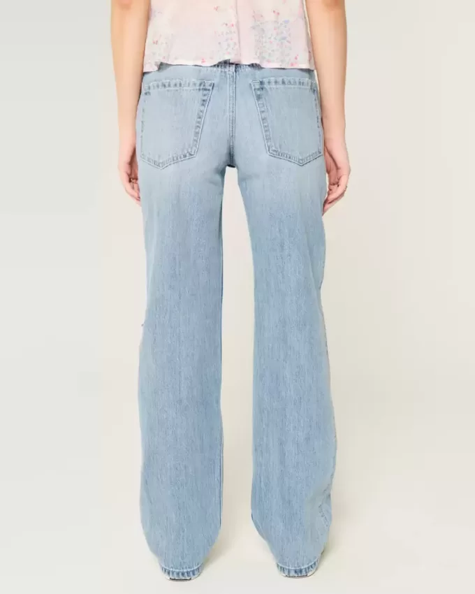 Low-Rise Ripped Light Wash Loose Jeans