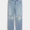 Low-Rise Ripped Light Wash Loose Jeans