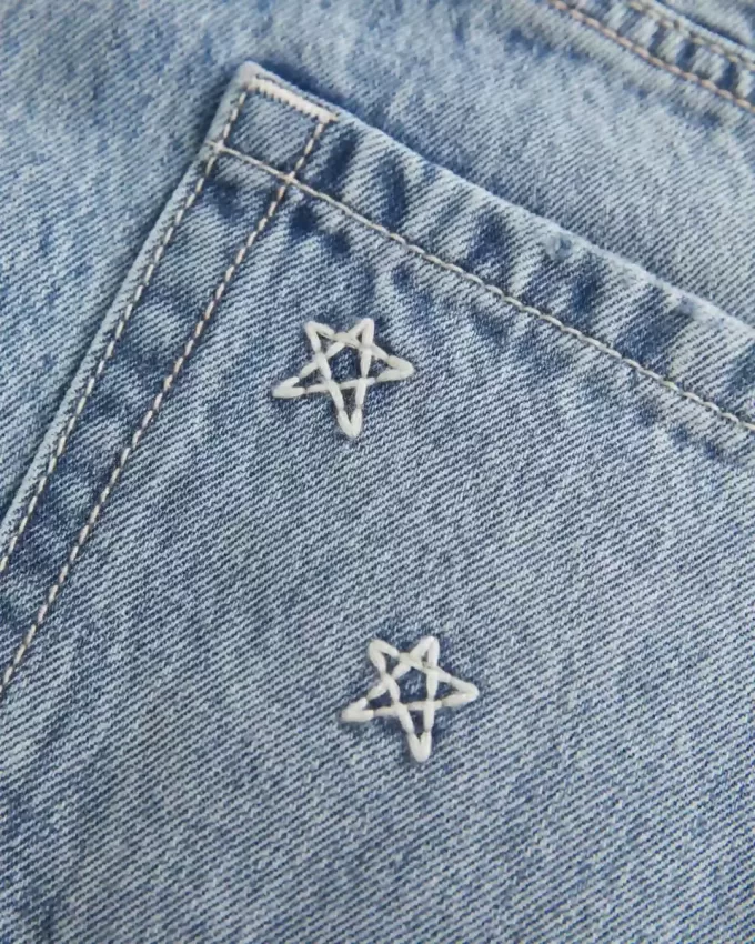 Low-Rise Star Embroidered Denim Mini Skort
