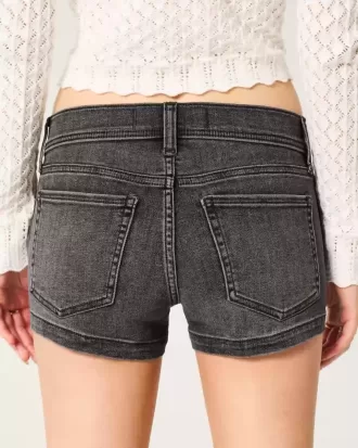 Low-Rise Washed Black Denim Shortie Shorts