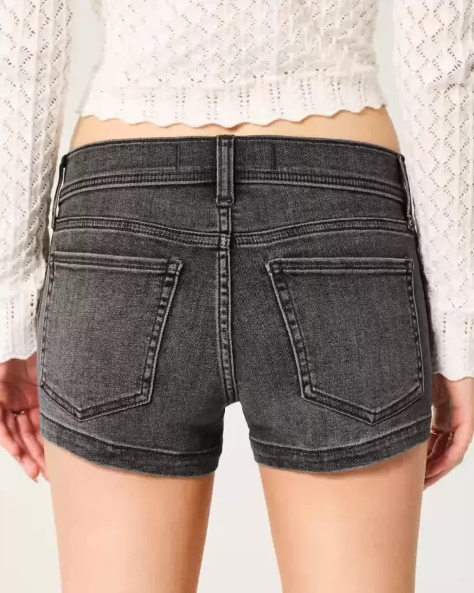 Low-Rise Washed Black Denim Shortie Shorts Low-Rise Washed Black Denim Shortie Shorts