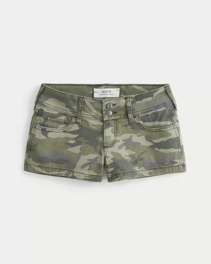 Low-Rise Y2K Camo Twill Shortie Shorts Low-Rise Y2K Camo Twill Shortie Shorts