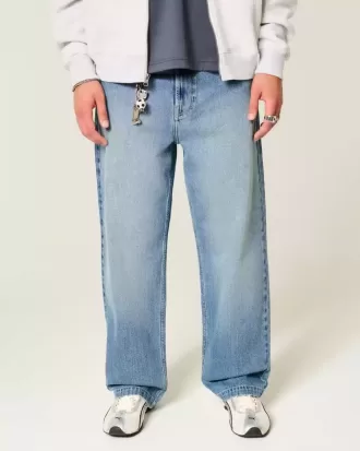 Medium Wash Eagle Graphic Baggy Jeans