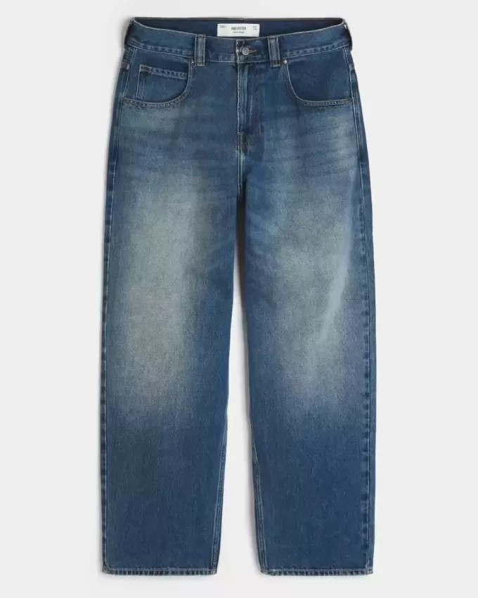 Medium Wash Eagle Graphic Skater Baggy Jeans