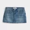 Medium Wash Embroidered Denim Mini Skort