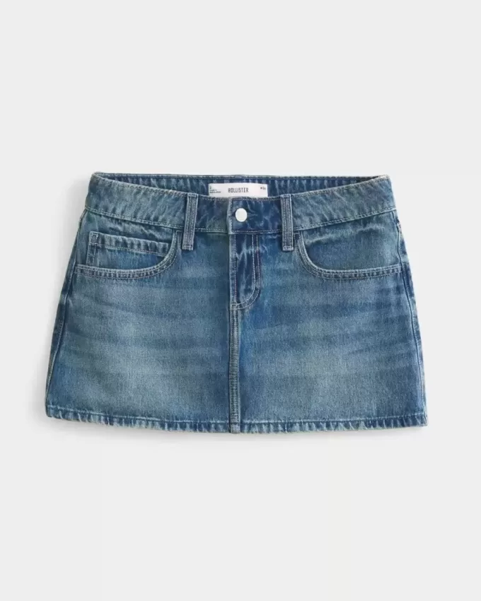 Medium Wash Embroidered Denim Mini Skort