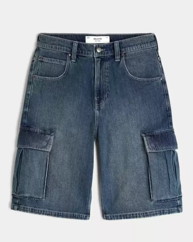Medium Wash Super Baggy Denim Cargo Shorts Medium Wash Super Baggy Denim Cargo Shorts