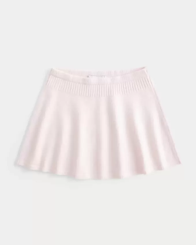 Mid-Rise Circle-Cut Sweater-Knit Mini Skirt