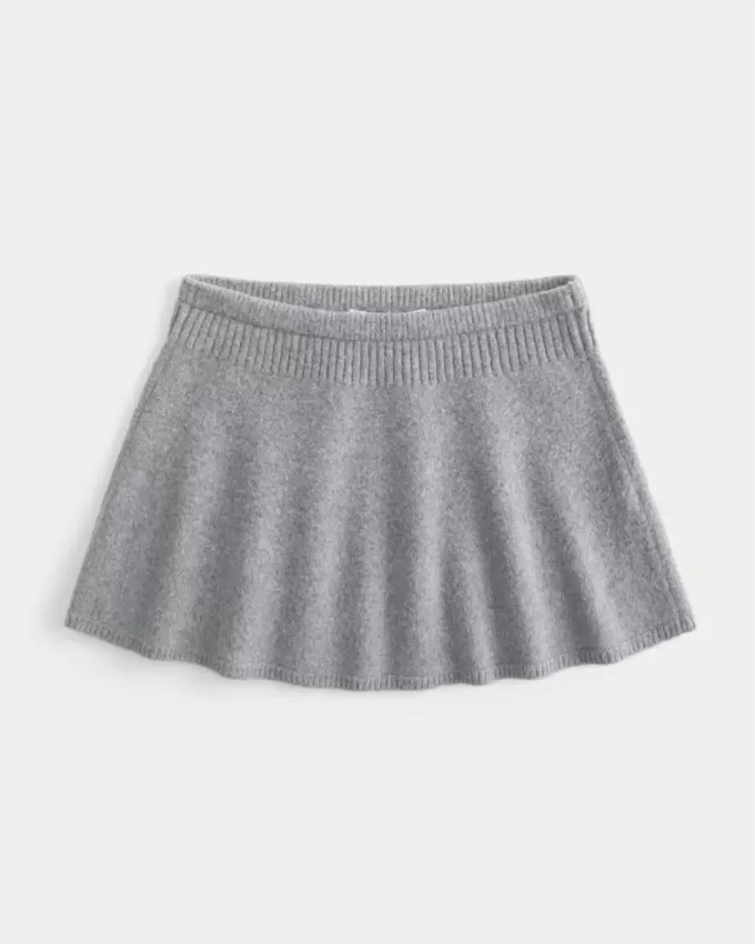 Mid-Rise Circle-Cut Sweater-Knit Mini Skirt