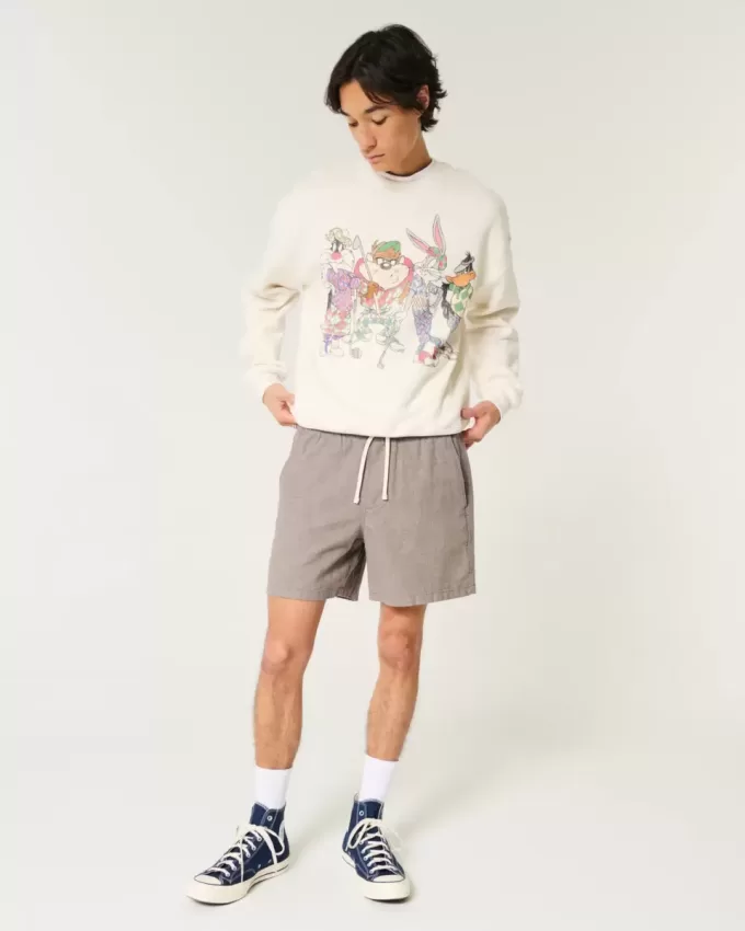 Mid-Thigh Linen-Blend Pull-On Shorts