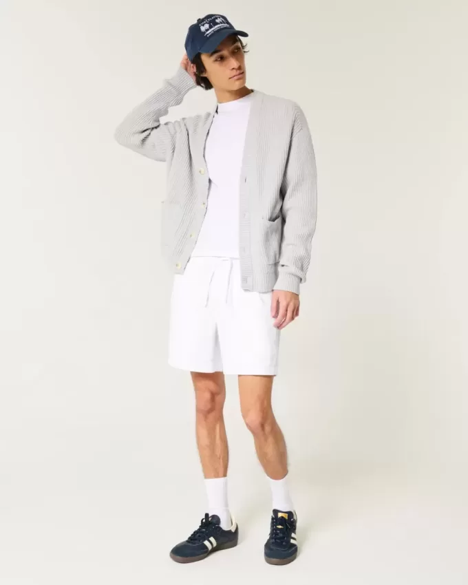 Mid-Thigh Linen-Blend Pull-On Shorts
