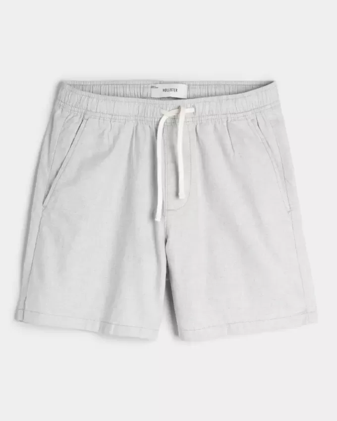Mid-Thigh Linen-Blend Pull-On Shorts