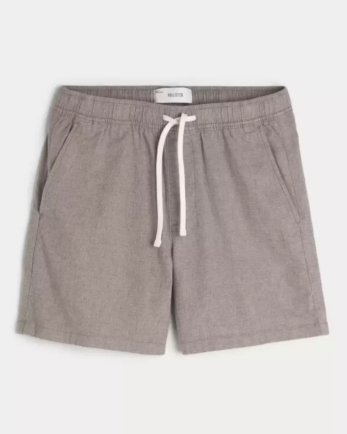 Mid-Thigh Linen-Blend Pull-On Shorts