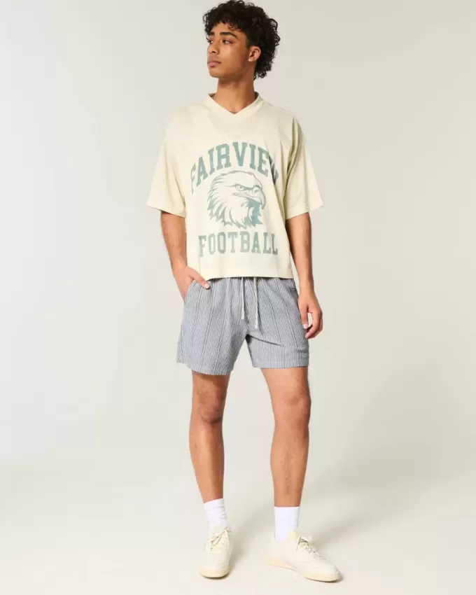 Mid-Thigh Seersucker Pull-On Shorts