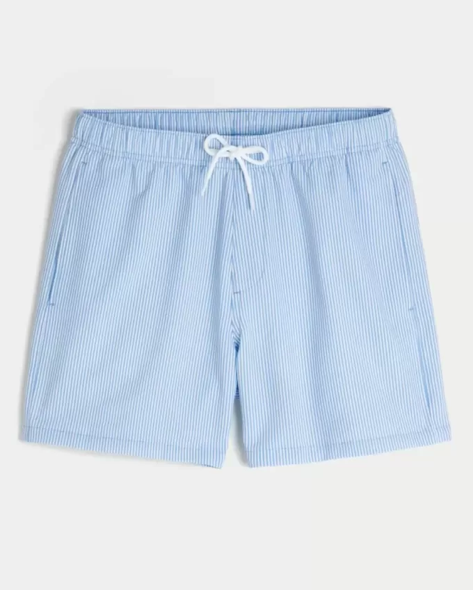 Mid-Thigh Seersucker Volley Swim Shorts