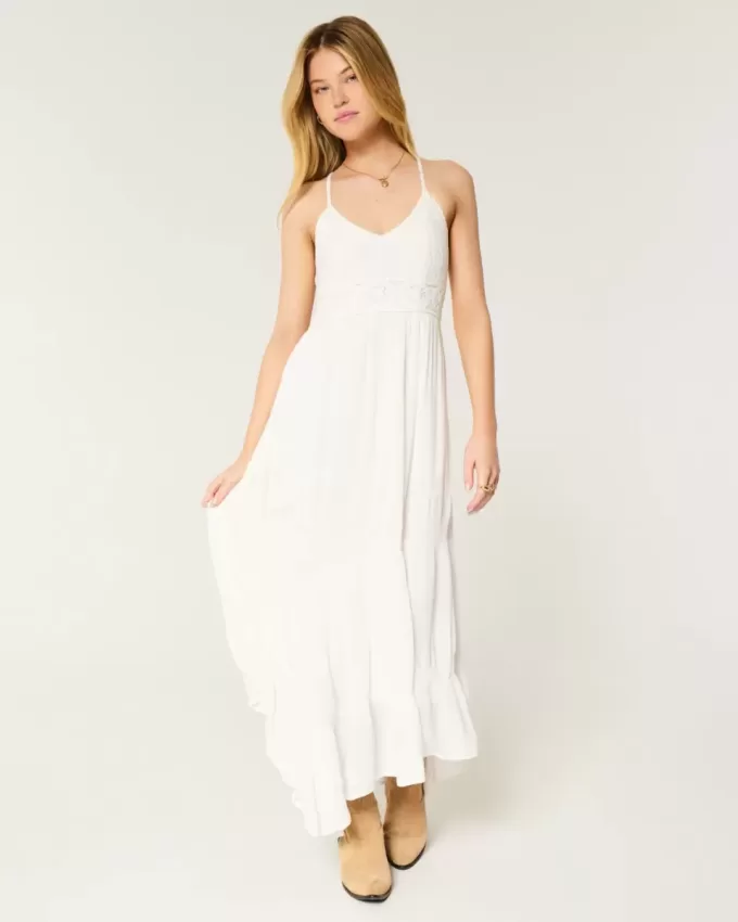 Mixed Fabric Crochet-Style Maxi Dress Mixed Fabric Crochet-Style Maxi Dress