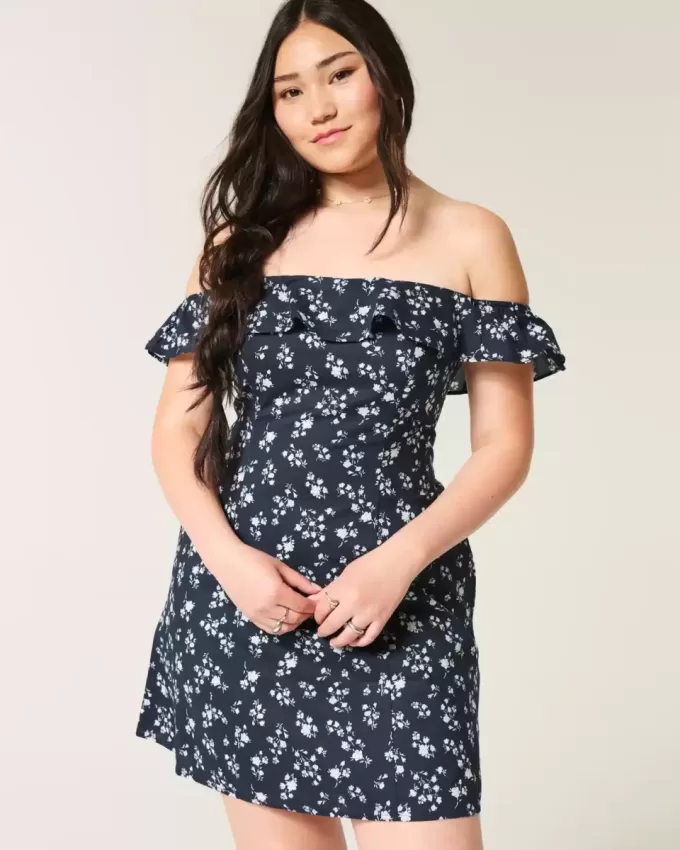 Off-the-Shoulder A-Line Ruffle Mini Dress