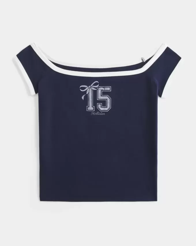 Off-the-Shoulder Logo Graphic Tee Off-the-Shoulder Logo Graphic Tee