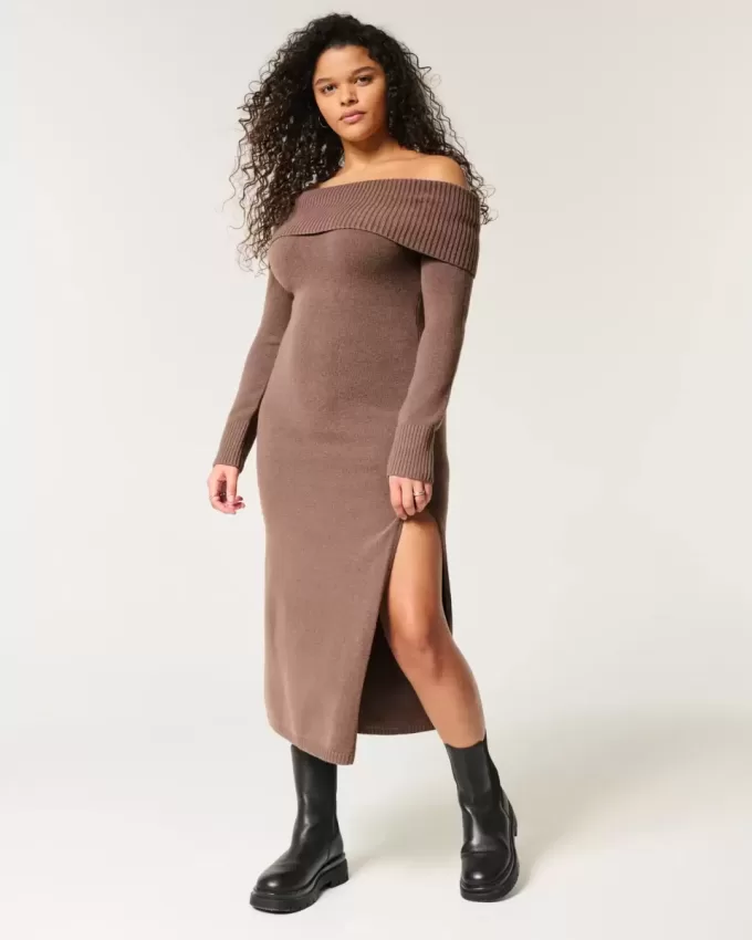 Off-the-Shoulder Midi Sweater Dress