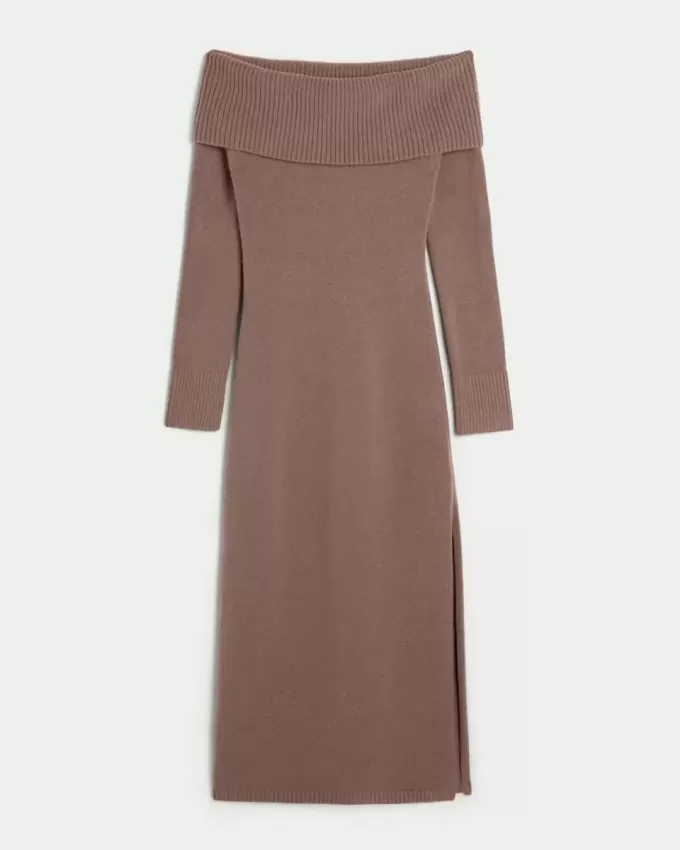Off-the-Shoulder Midi Sweater Dress