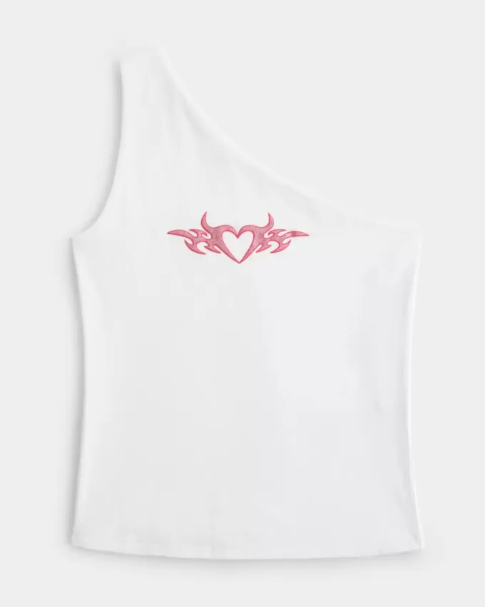 One-Shoulder Heart Graphic Tank