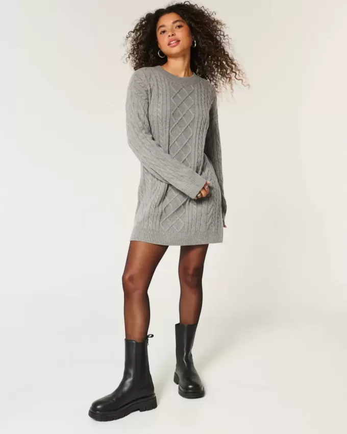 Oversized Cable-Knit Crew Sweater Dress Oversized Cable-Knit Crew Sweater Dress