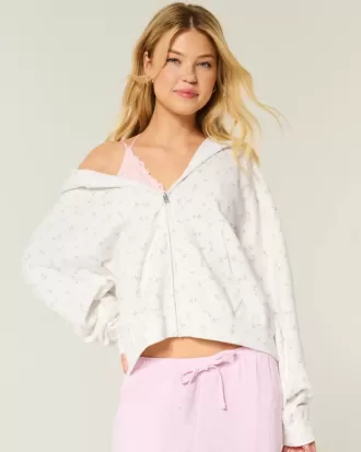 Oversized Floral Pattern Zip-Up Hoodie