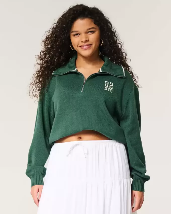 Oversized NYC Graphic Half-Zip Sweater