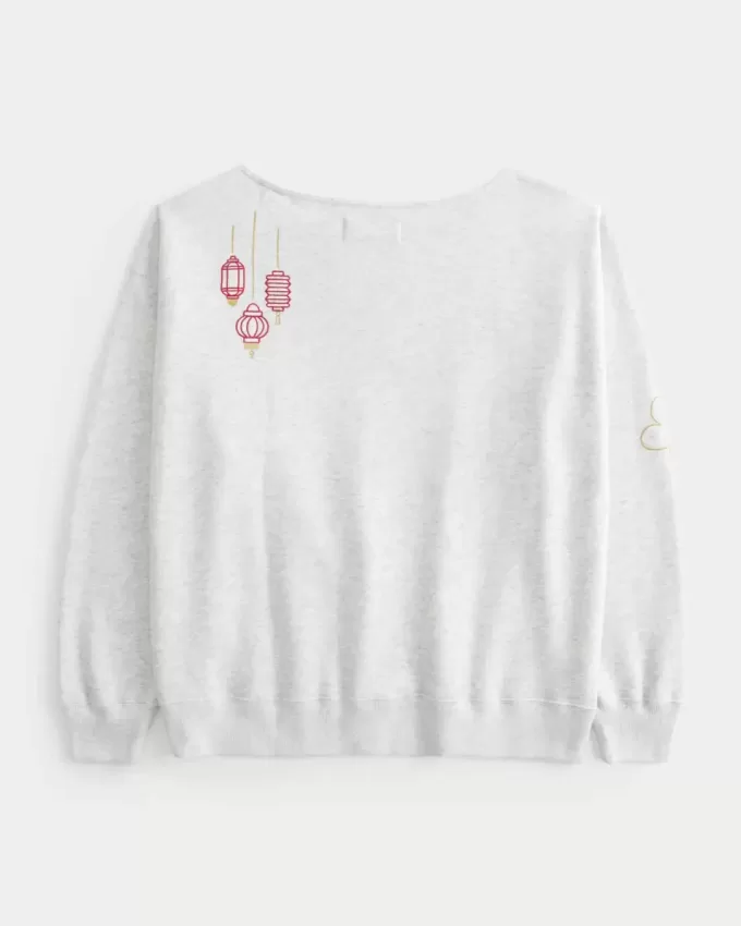 Oversized Off-the-Shoulder Lunar New Year Graphic Sweatshirt Oversized Off-the-Shoulder Lunar New Year Graphic Sweatshirt