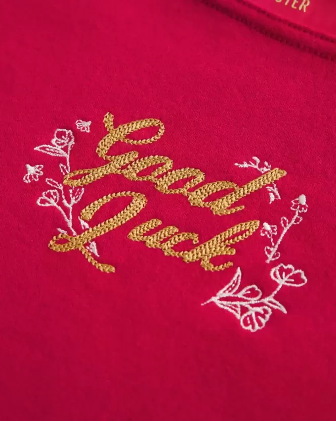 Oversized Off-the-Shoulder Lunar New Year Graphic Sweatshirt