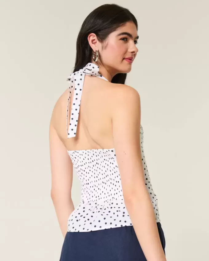 Pleated Open-Back Halter Top