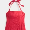 Pleated Open-Back Halter Top