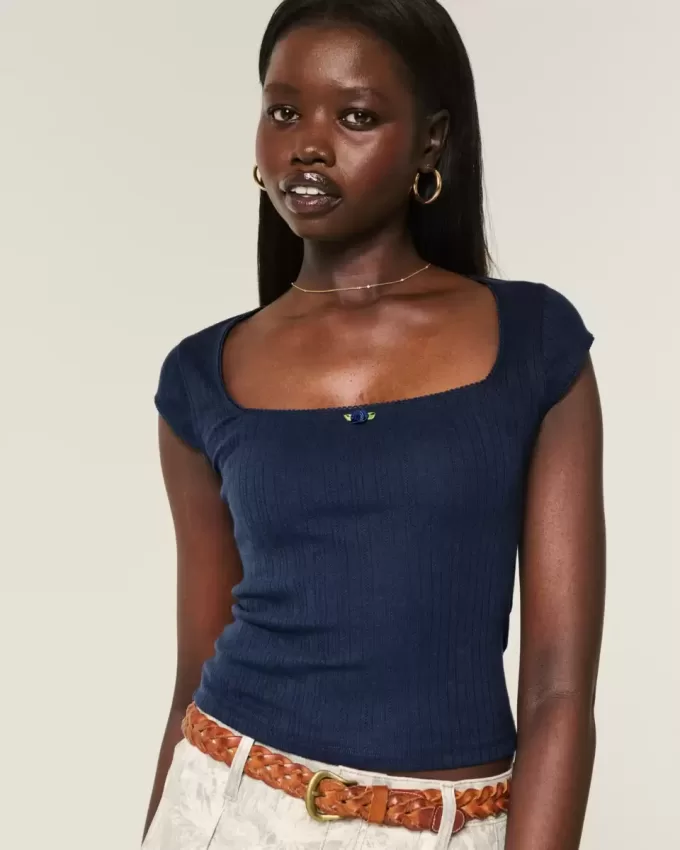 Pointelle Square-Neck Top Pointelle Square-Neck Top