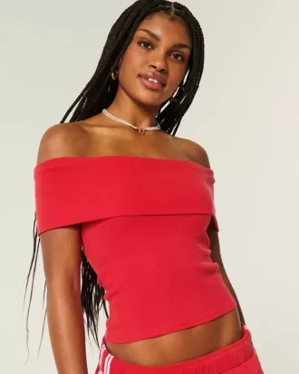 Ribbed Off-the-Shoulder Foldover Top