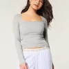 Ribbed Seamless Fabric Long-Sleeve Top