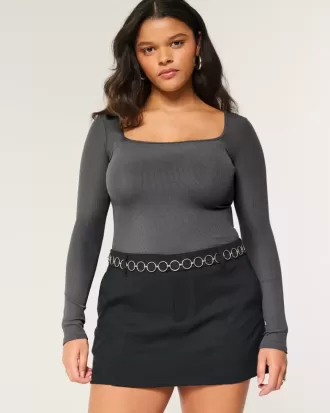 Ribbed Seamless Fabric Square-Neck Bodysuit