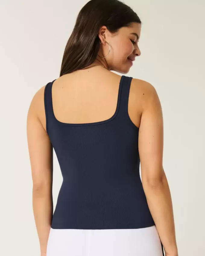Ribbed Seamless Fabric Square-Neck Tank