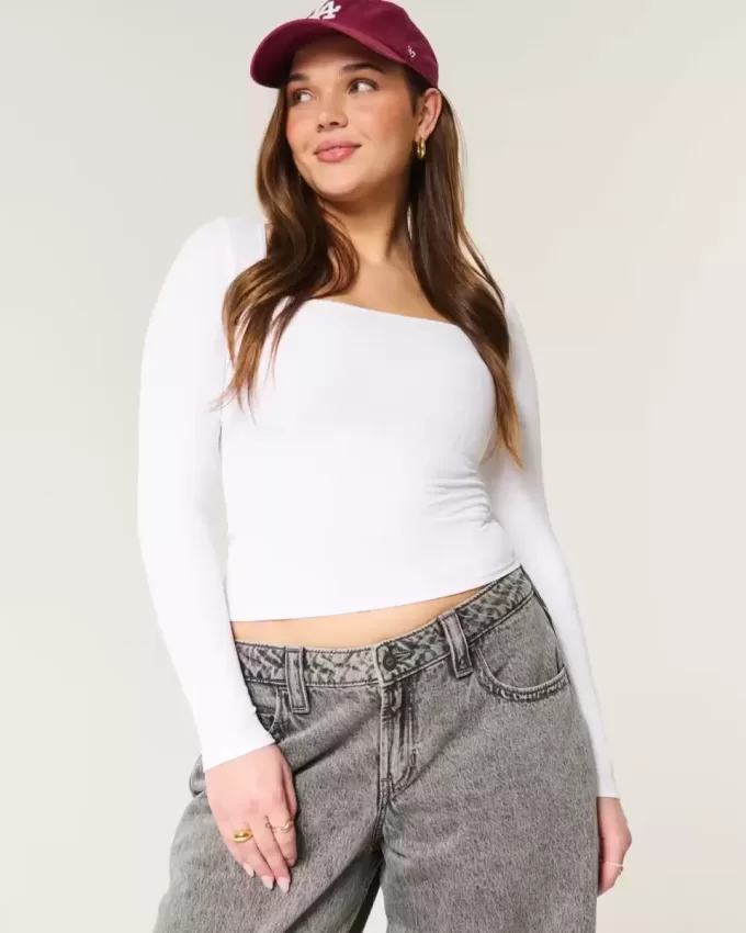 Ribbed Seamless Fabric Square-Neck Top Ribbed Seamless Fabric Square-Neck Top