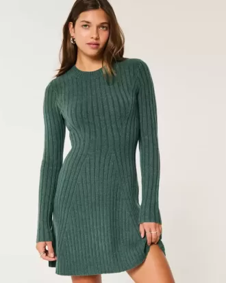Ribbed Skater Mini Sweater Dress