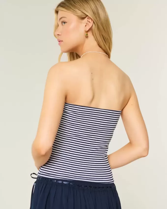 Ribbed Strapless Embroidered Cherry Tube Top