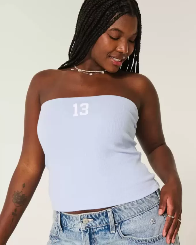 Ribbed Strapless Graphic Tube Top