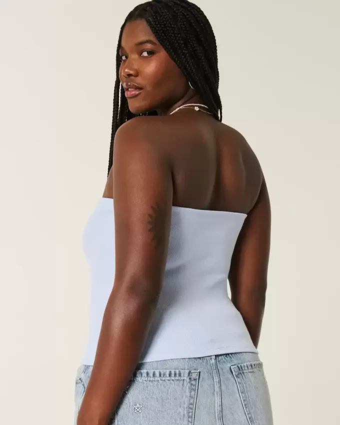 Ribbed Strapless Graphic Tube Top