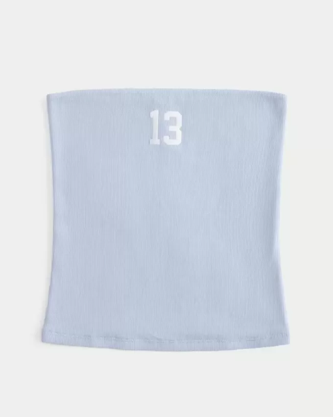 Ribbed Strapless Graphic Tube Top