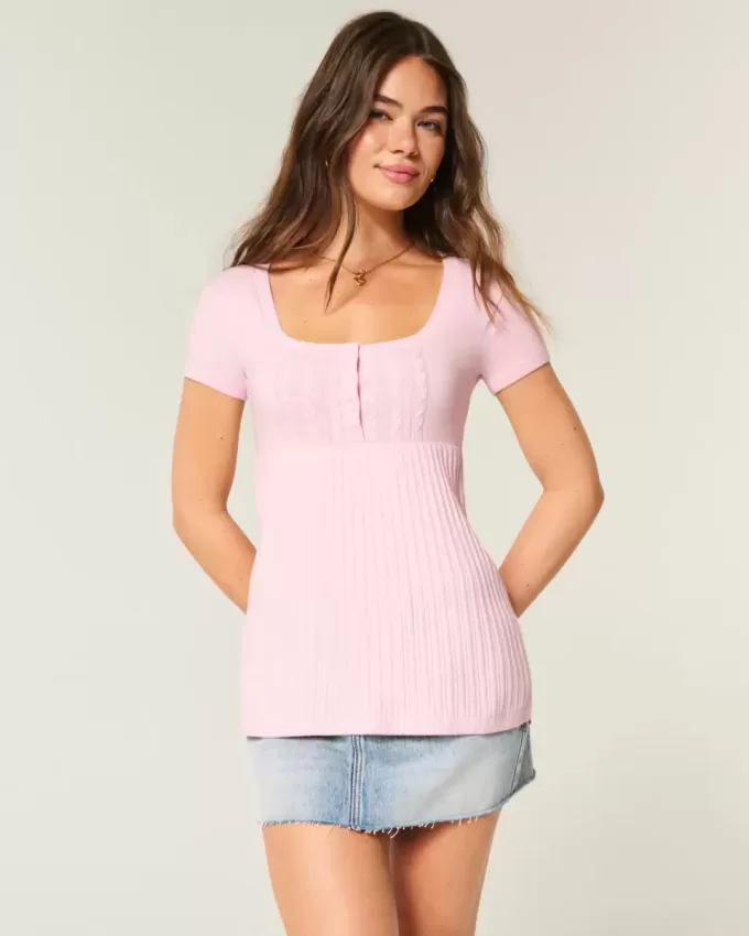 Short-Sleeve Henley Babydoll Top