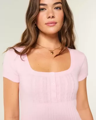 Short-Sleeve Henley Babydoll Top