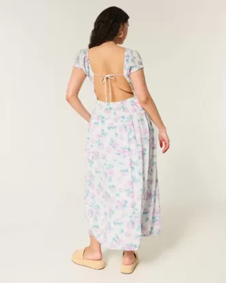 Short-Sleeve Open-Back Maxi Dress