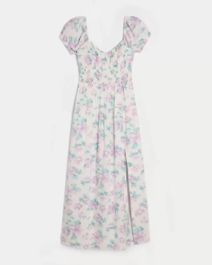 Short-Sleeve Open-Back Maxi Dress