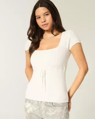 Short-Sleeve Square Neck Sweater