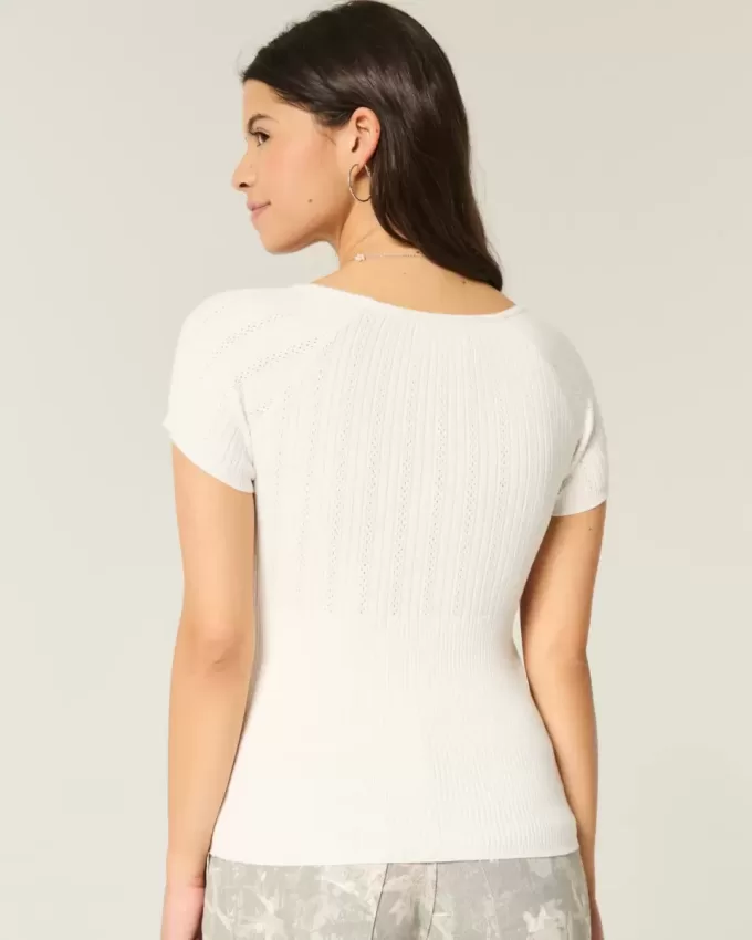 Short-Sleeve Square Neck Sweater